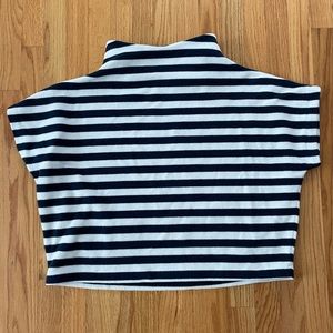Dudley Stephens Navy White Striped Short Sleeve Turtlrneck
